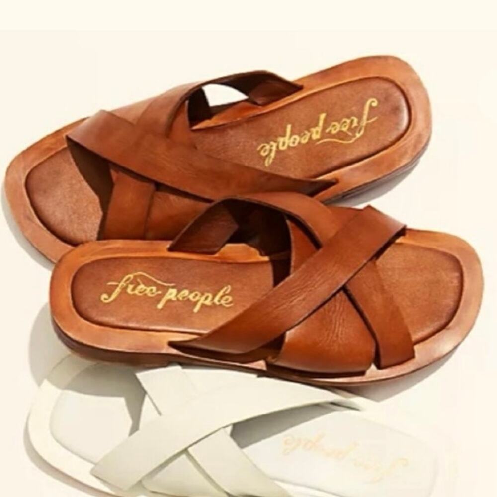 Free People Sz 41 US 10 Brown Del Mar Leather Slides Sandals Distressed